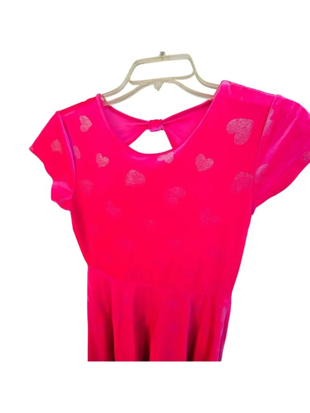 Girls Pink Heart Print Dress With Bow Detail Size 16 The Childrens Place JJ4358